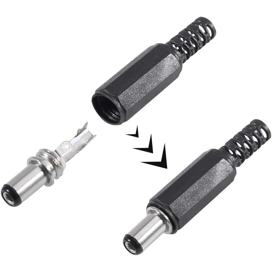 20pcs 5.5mm x 2.1mm DIY Male DC Power Plug Jack Solder Connector Adapter DC Power Socket Female Jack Screw Nut Panel Mount