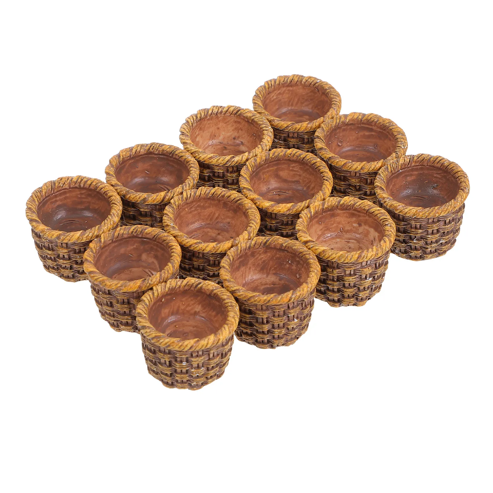 

12Pcs Mini Woven Basket Handwoven Imitation Rattan Dollhouse Mini Accessories Fairy Garden Decor DIY Craft Storage Bins Tiny