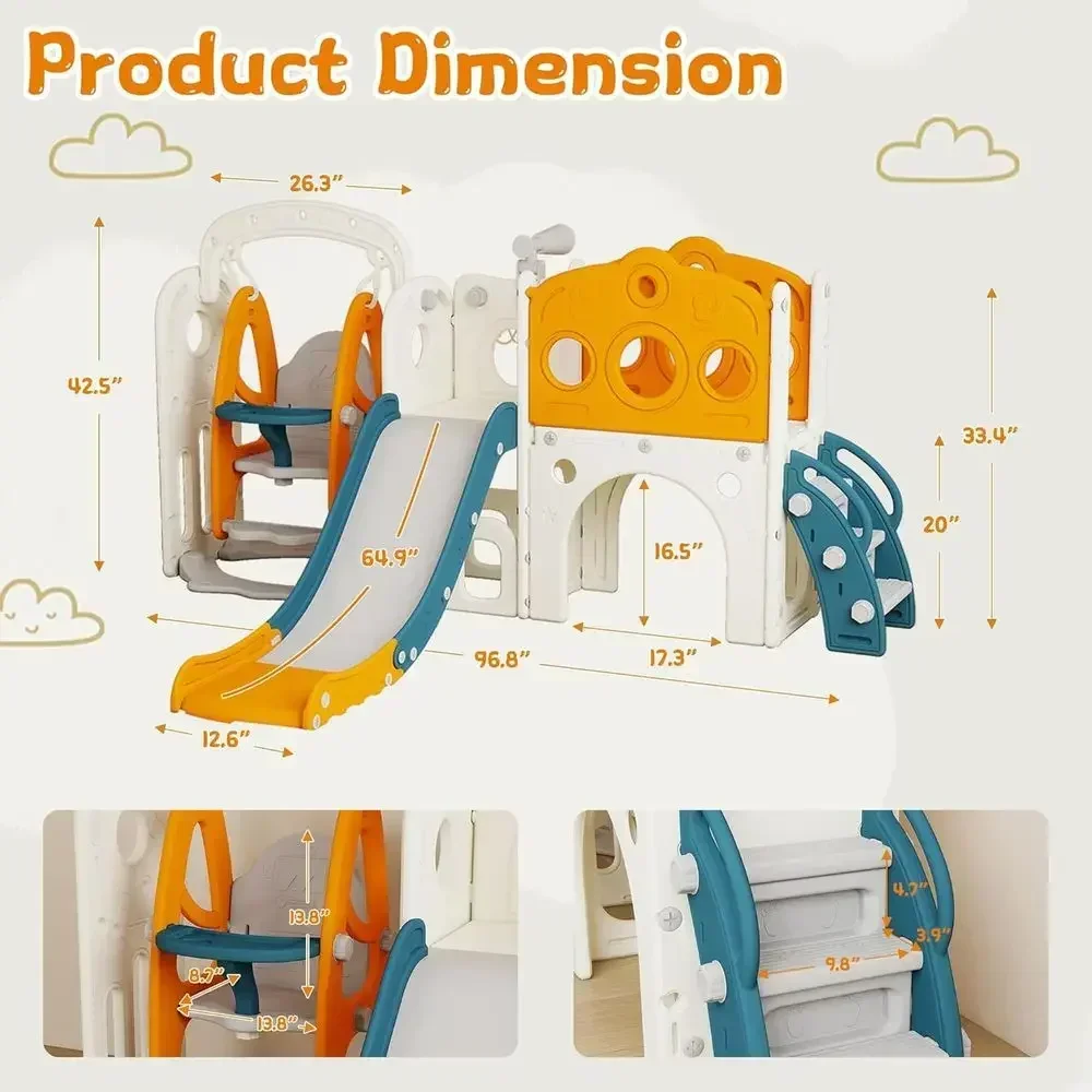 All-in-One Toddler Swing and Slide Set for Ages 1-3, Playset with Basketball and Telescope, Suitable for Indoor and Outdoor Use