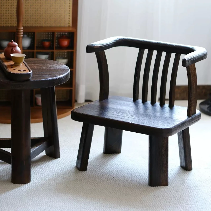 Solid Wood Lounge Chair for Tea Room Retro Wooden Seat Comfortable Low Backrest Chair for Living Room Handcrafted Home Furniture