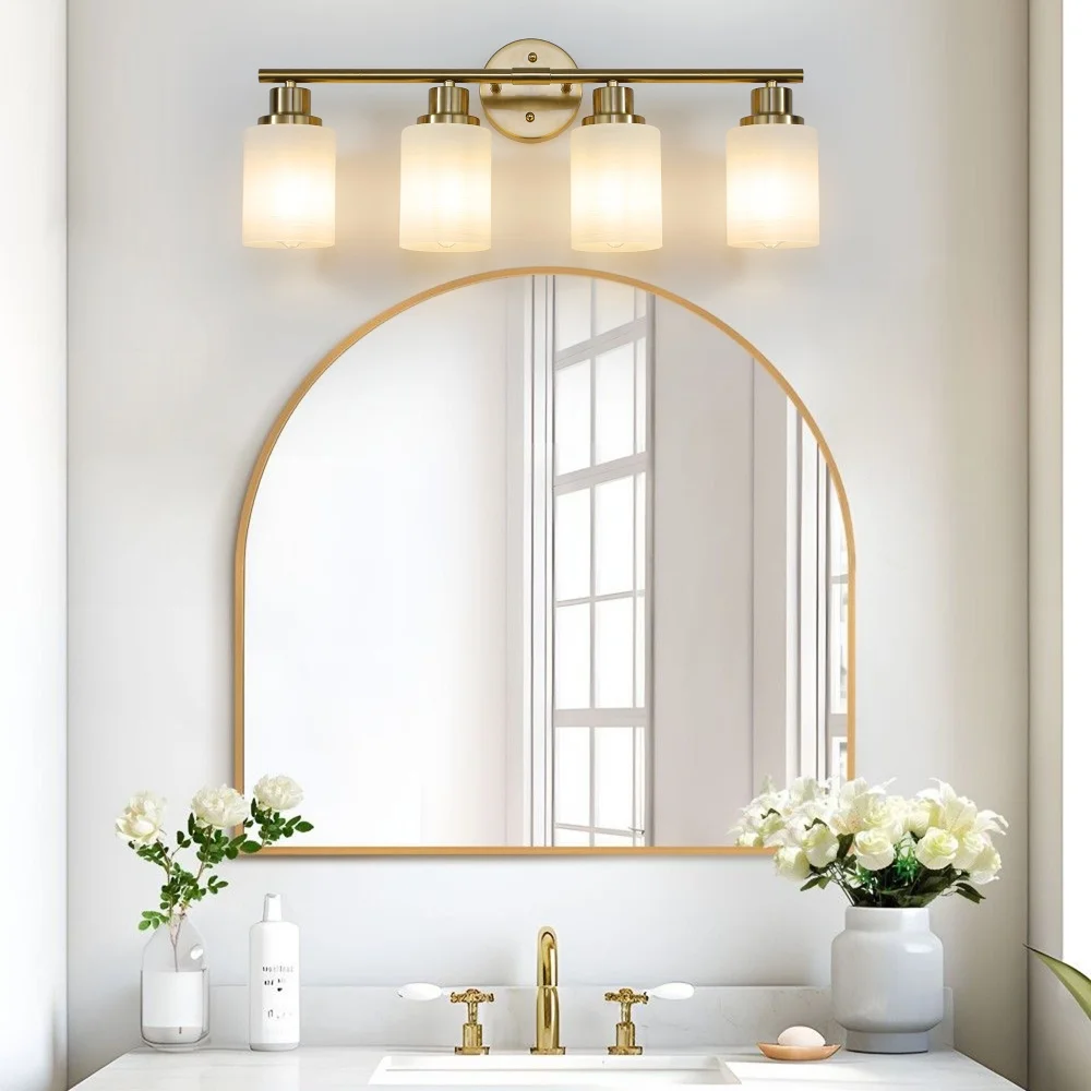

24" Vanity Light Fixtures Over Mirror 4-Light Vanity Wall Sconce Golden Finish Frosted Glass Shades E26 Base Hardwired No Bulbs