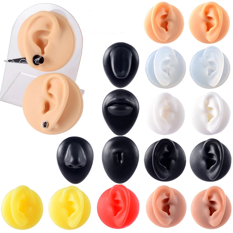 Simulated Silicone Ear Nose Navel Nipple Model Stereoscopic Puncture Training Piercings Jewelry Display Teaching Tool Stand Kit