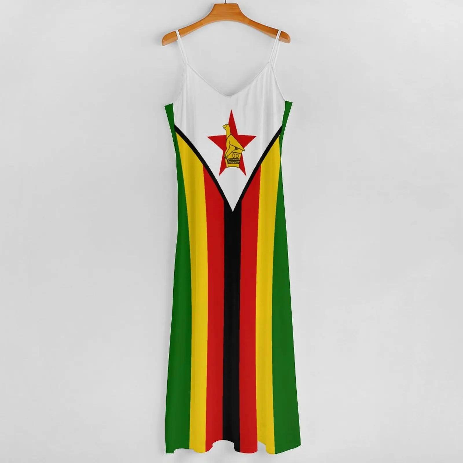 Long Dresses Dress Zimbabwe Flag Print New Casual Sleeveless Women\'s V-Neck Printed Dress Swing Retro Dresses