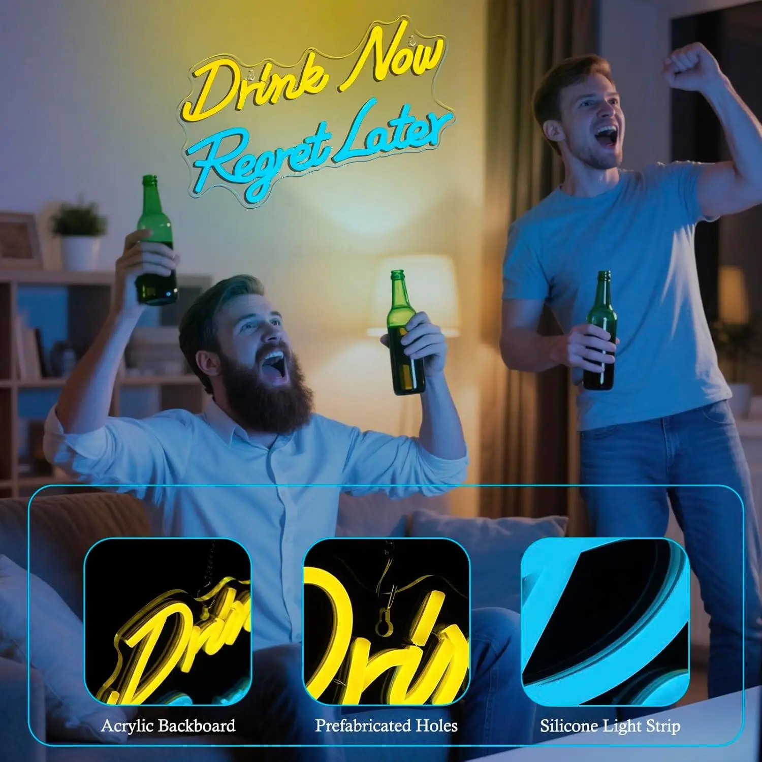 Beer Neon Sign Drink Now Regret Later LED Lights for Man Cave Bedroom Restaurant Bar Shop Pub Bistro Party Hotel Club Decor - view 4