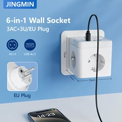 Multiple Wall Socket Extender with 3 AC Outlets 3 USB Ports EU Plug Charging Electrical Power Strip Cube Switch For Travel 2500W