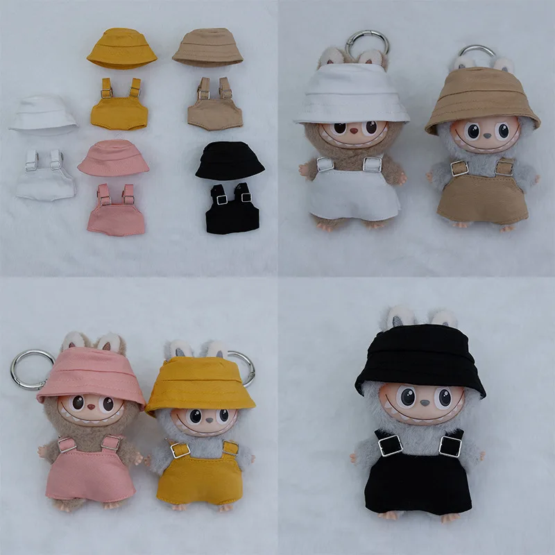 

Для 10,5 см Labubu 4,0 мини-кукла с открытыми полями, рыбацкая шляпа, комбинезон, повседневная уличная одежда, милая одежда, аксессуары для кукол