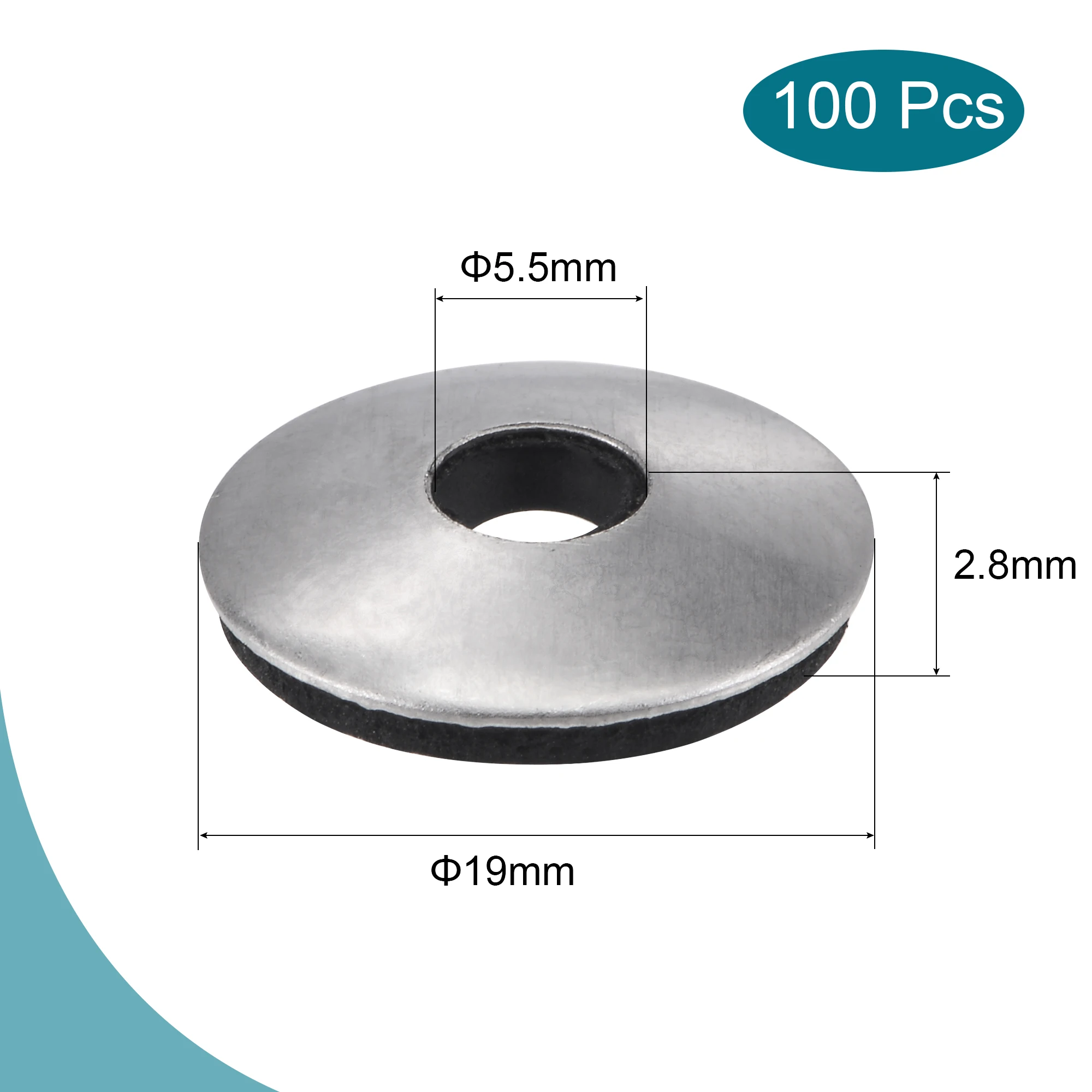 Arandelas de sellado adheridas de 100 piezas, junta de tornillo con respaldo de goma EPDM de acero inoxidable, sirve como cojín que protege las vibraciones