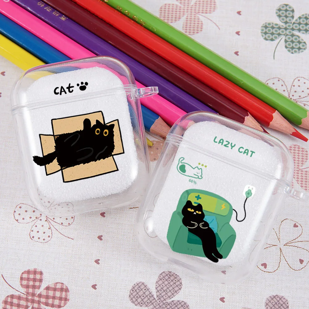 

Funny Cartoon Black Cat Earphone Case for Airpods 4th 3rd Pro 3 2 Transparent Cover for Airpod 2 3 1 Protective Accessorie Shell