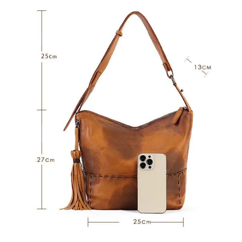 MOTAORA New Cowhide Large Capacity Women\'s Shoulder Bag Retro Handmade Solid Color Handbag Female Genuine Leather Commuter Bags