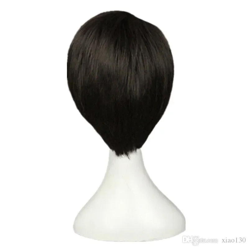 Anime Atta on Titan Levi Aerman Wig rambut Cosplay pendek campuran coklat tua