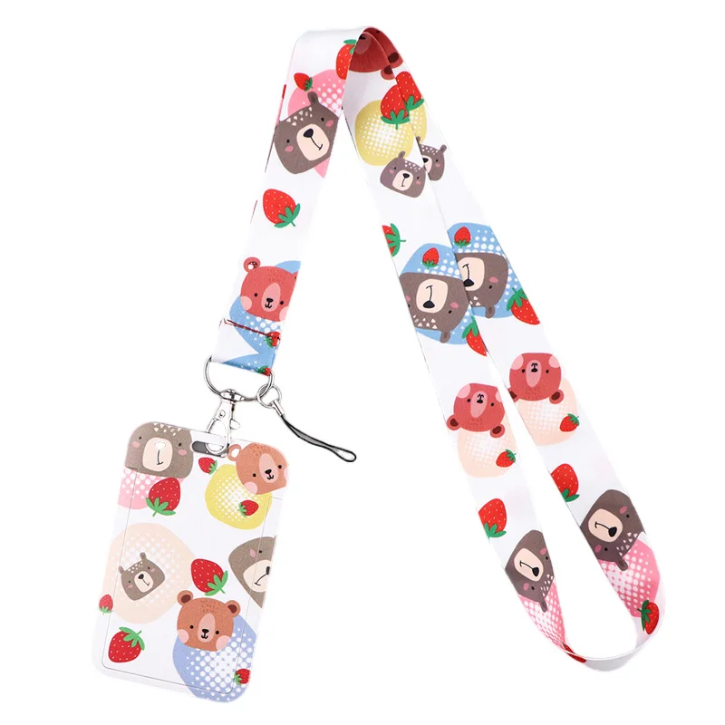 Cartoon Cute Bear Creative Lanyard Card Holder Student Hanging Neck Phone Lanyard Badge Subway Access Card Holder Accessories