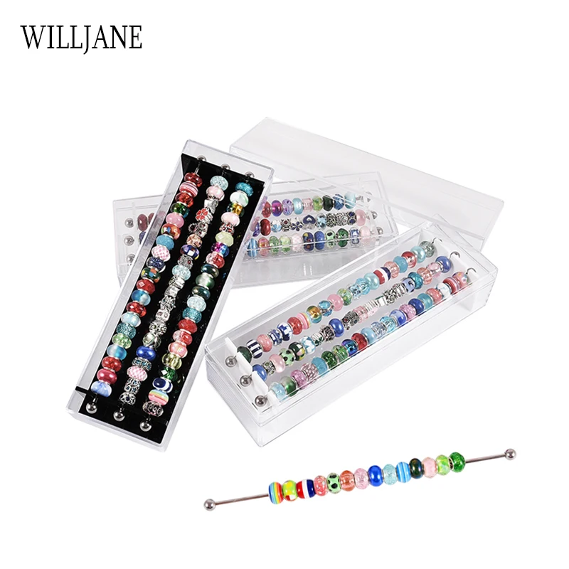 

Transparent Acrylic Storage Collection Box Trollbeads Dangle Charm Beads Rod Tray Pendant Pandora Snake Chain Bracelet Container