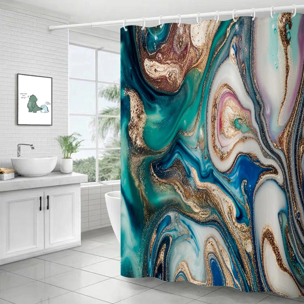 Marble Ripple Shower Curtains Abstract Striped Waterproof Bath for Bathroom Home Decor Modern Luxury Curtain