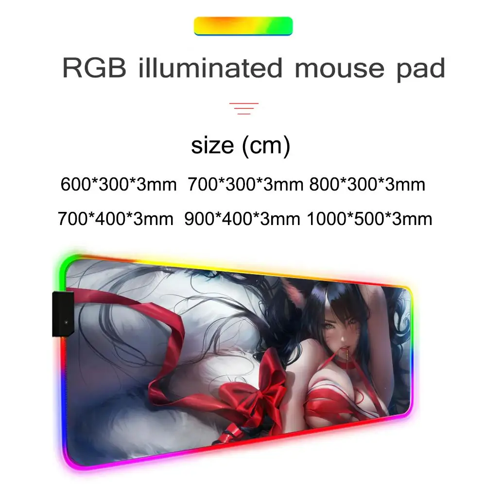 Alfombrilla de ratón Ahri para Gamer, alfombrilla de escritorio Rgb, retroiluminación Led, configuración de alfombrilla de ratón, accesorios para juegos, alfombrilla de ratón grande con retroiluminación