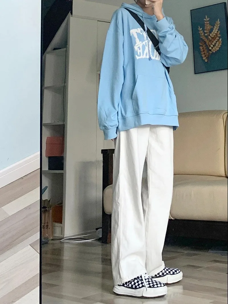 Jeans a gamba larga a vita alta da donna taglie forti Pantaloni larghi bianchi dal taglio dritto Autunno Faion Casual Comodo lunghezza fino al pavimento