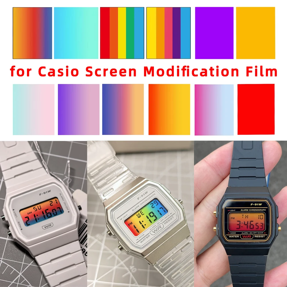 for Casio F-91W A158W A159W Screen Protector Stickers - Colorful Rainbow Film Coating for Digital Watch Display,  Watch Modding