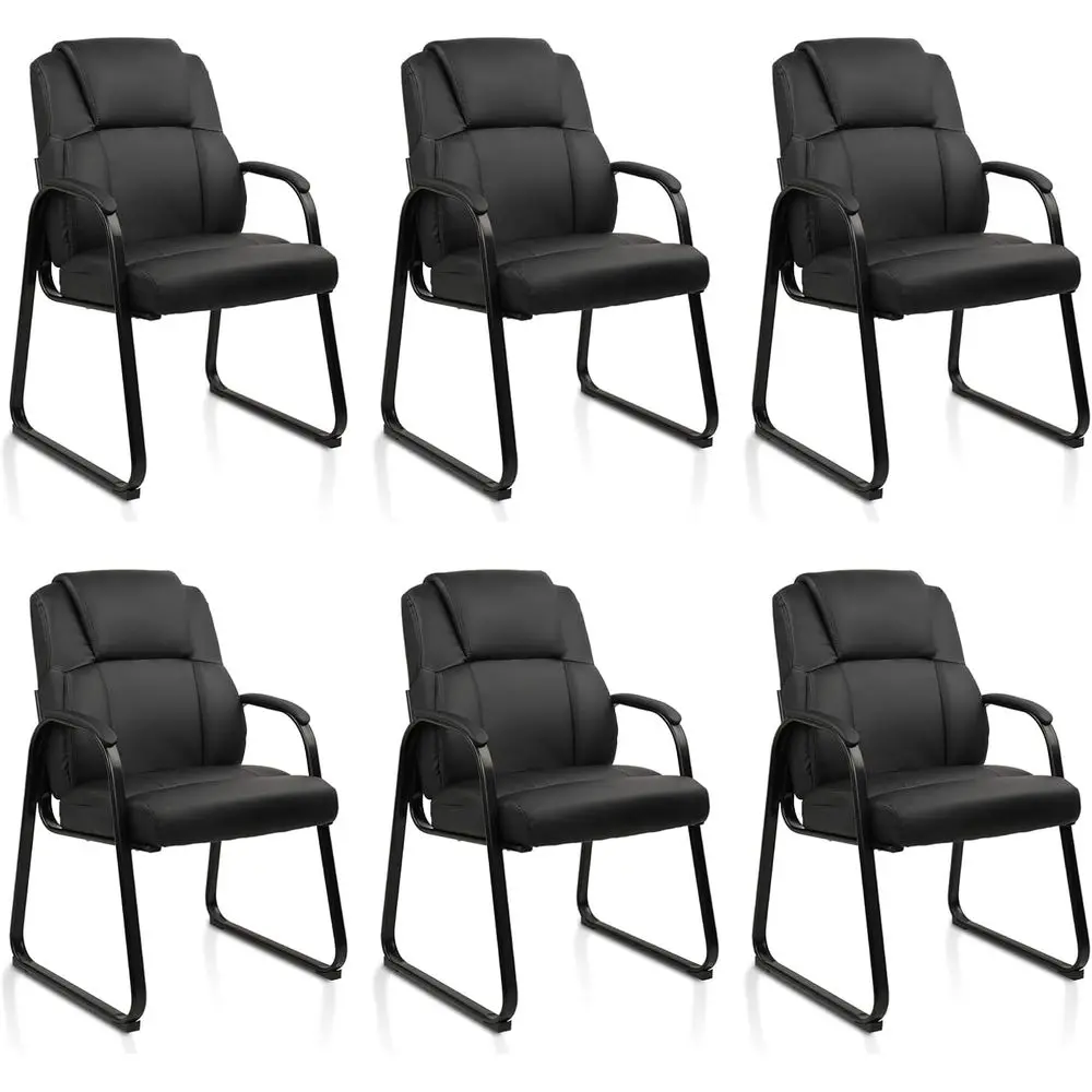 

Set of 6 Leather Chairs with Padded Armrests, Suitable for Office, Meeting Rooms, and Home Living Rooms, Black