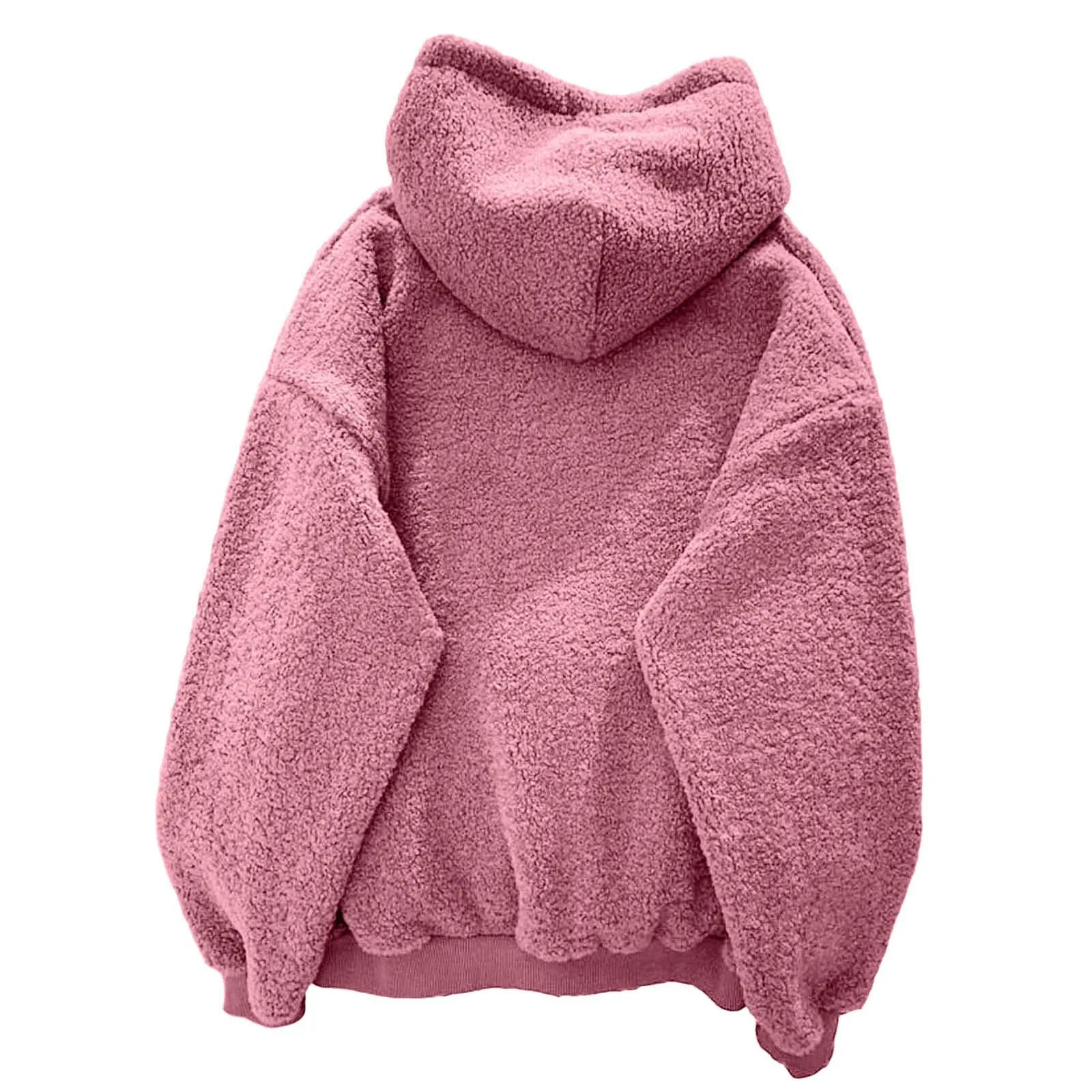 Fluffy Hoodie Top Women Casual Hooded Pullovers V Neck Fleece Sweatshirt Loose Warm Autumn Winter Pullover Top Ropa De Mujer