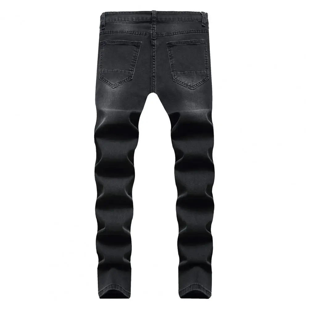 Skinny Jeans for Men Painted Stretch Slim Fit Ripped Distressed Pleated Knee Patch Denim Pants Brand Casual Trouser Male