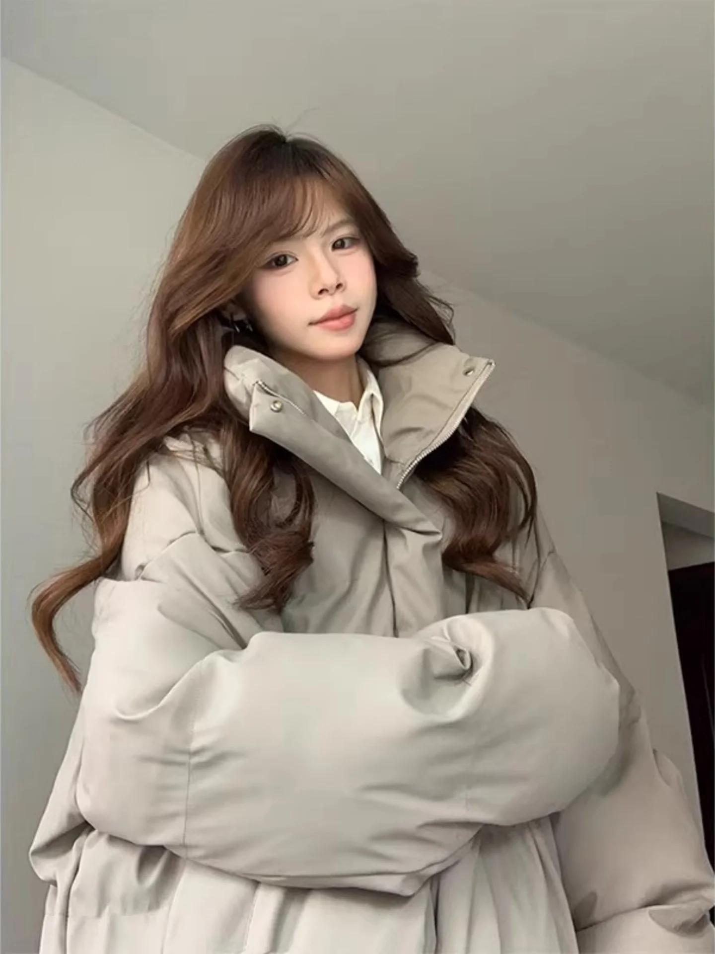 

Retro American PU Leather Stand Collar Thiened Warm Cotton Jaet for Men Winter Coat High Quali Couple Bread Sle Outer...