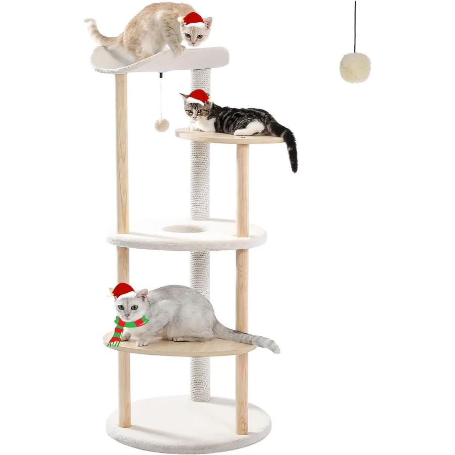 

Wood Cat Tree Tower for Indoor Cats with 5 Levels of Interactive Play Spaces Sisal Scratching Posts for Healthy Claw Maintenanc