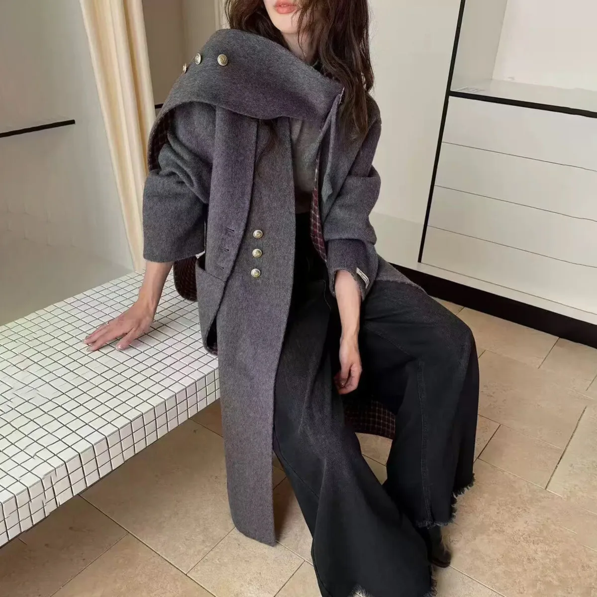 BJTZ 2025 معطف نسائي جديد من الصوف ذو طبقات مصمم خصيصًا معطف شتوي غير رسمي أنيق وبسيط ومريح #3