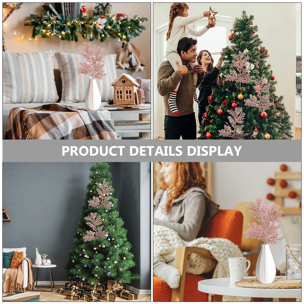 

6Pcs Christmas Artificial Pine Branches Glitter Simulation Leaves Fake Plant DIY Xmas Party Table Centerpiece Wedding