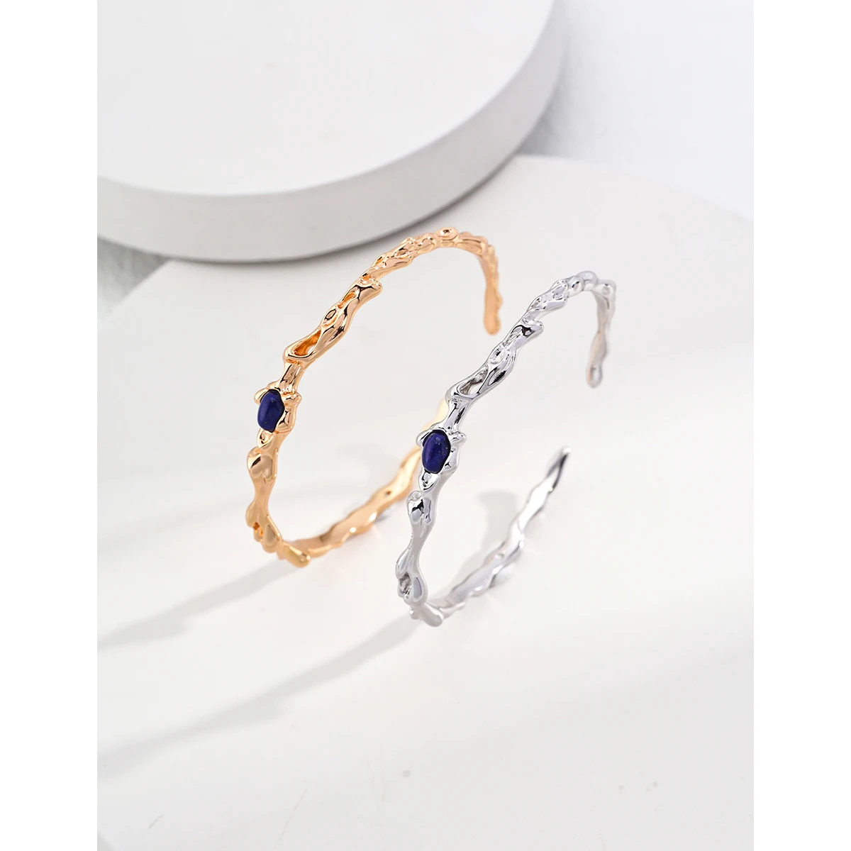 NEW ​ Full Body S925 Pure Silver Plated With 18K Real Gold | Lapis Lazuli Bracelet 102043