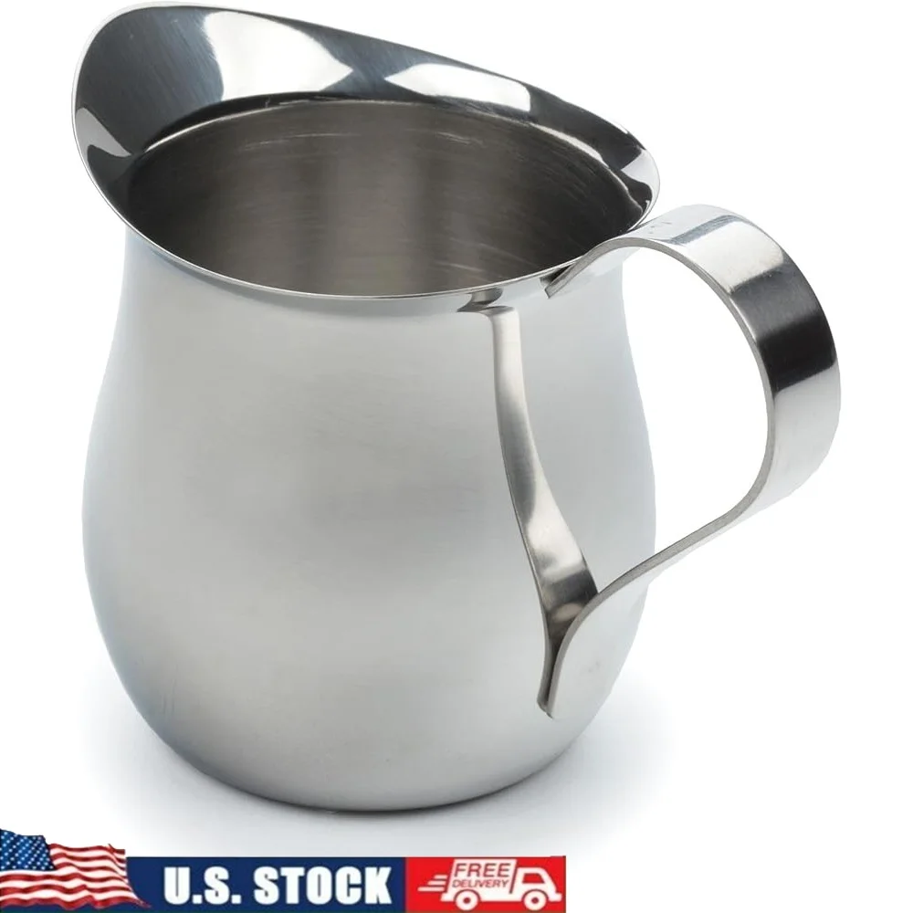 

Elegant Stainless Steel Creamer Pitcher 3oz Capacity with Handle Pour Spout Espresso Coffee Serving Dishwasher Safe Kitchen Use