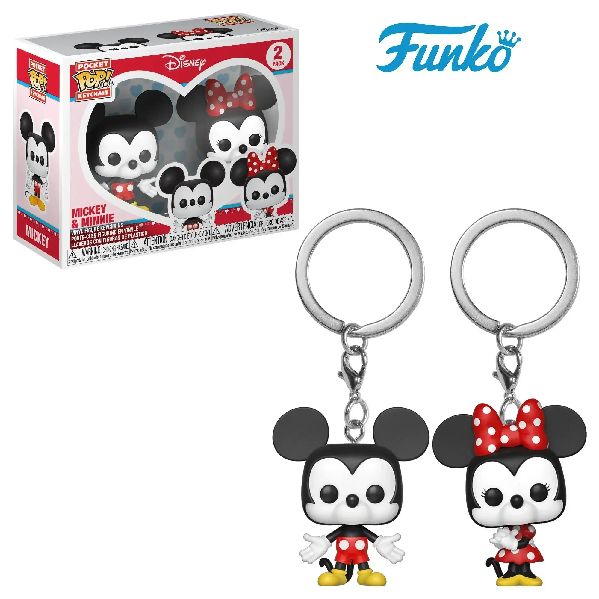 FUNKO Pop Pocket Pop Keychain Disney PONGO&PERDITA Mickey Minnie Stitch & Angel 2 Pack Vinyl Figure Dolls Model Toys For Kids