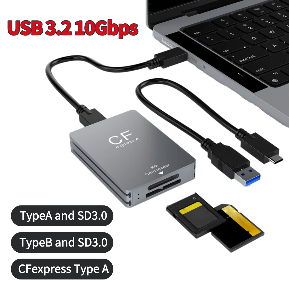 2-in-1 CFexpress Type A &SD Card Reader CF Express Card Reader Type A Adapter USB 3.2 10Gbps Portable CF Express Reader for SLR