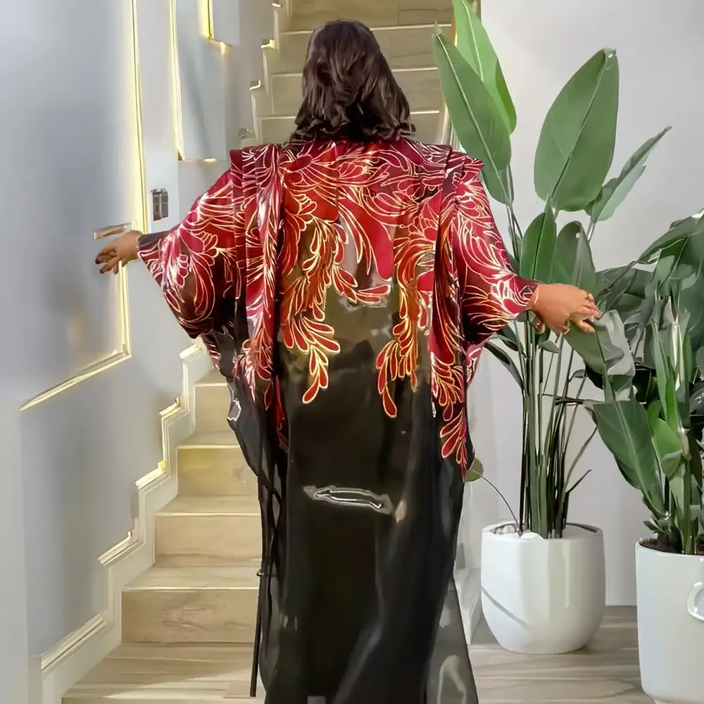 Luxury African Embroidered Dress with Rhinestone Headscarf Women's Boubou Lingerie Fashion New Arrival