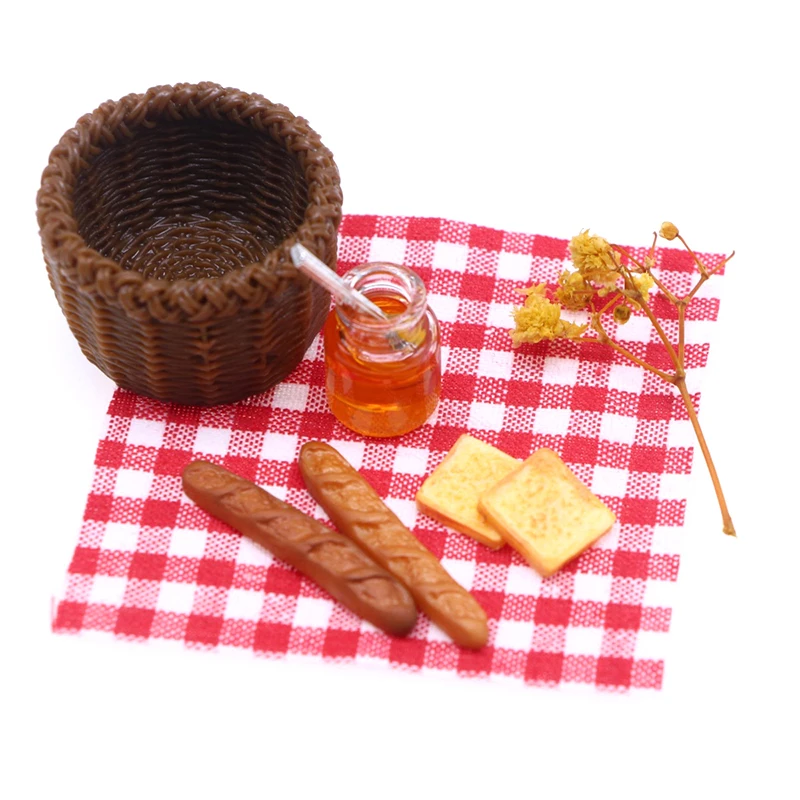 Xm1pc nova casa de bonecas acessórios cozinha casa de bonecas mini decoração comida 1/12dollhouse simulação pão mel conjunto cesta piquenique