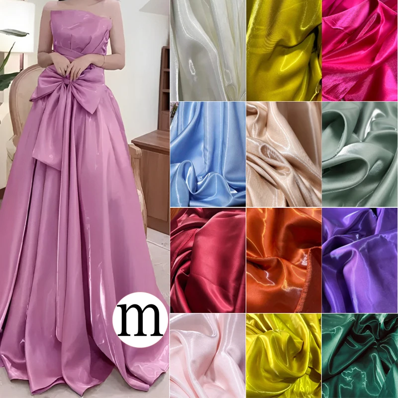 

Ivory Pink Luxury Galaxy Shiny Silk Satin Fabric - Glossy Metallic Liquid Satin for Dresses, Suits, Jackets Designer Apparel