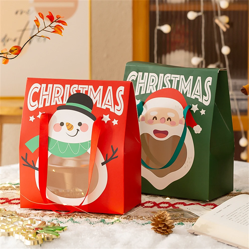 Party Decor Bag Reduct Tearing Risk Candy Gift Packaging Bag Red Green Santa Window Box Eye-Catching Christmas Paper Handbag