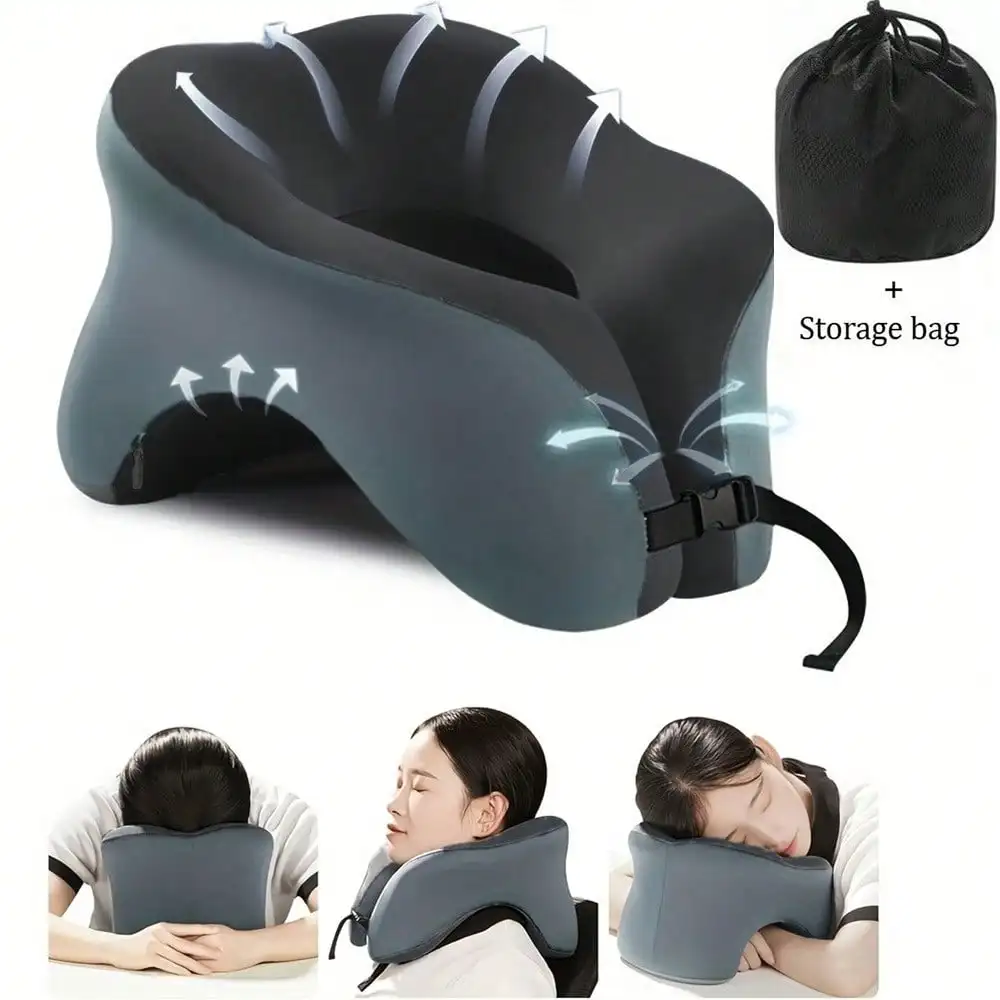 

Travel Pillow For Airplanes With 360 Head Support, Memory Foam 2-In-1 Neck Pillow Airplane, Travel Neck Pillow With Storage Bag, Adjustable Clasp For Travel, Home, Office, And Gaming