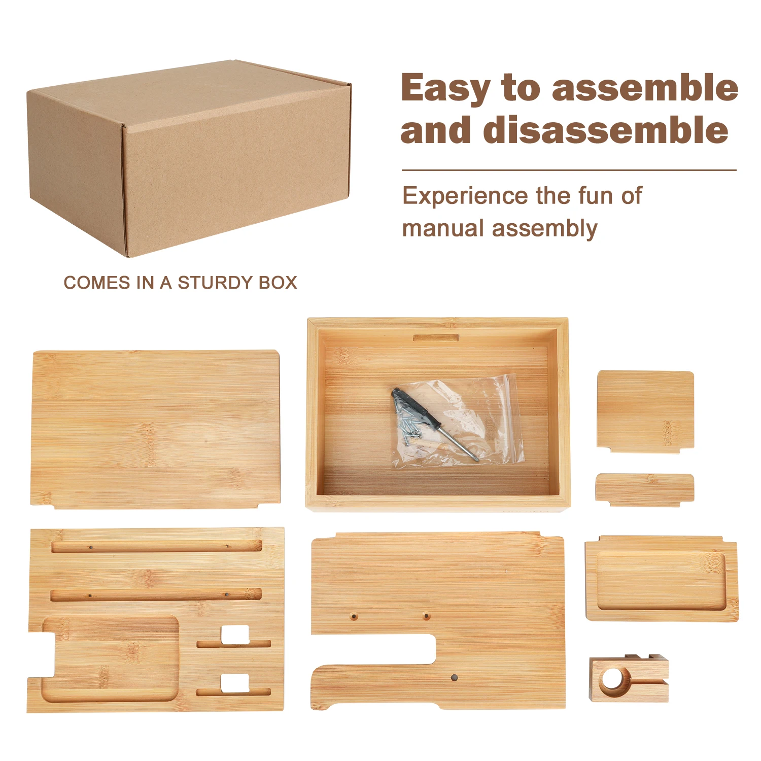 Desktop Bamboo Storage Organizer Phone Stand Eco-Friendly Multi-Function Desk Accessory for Office And Home view 6