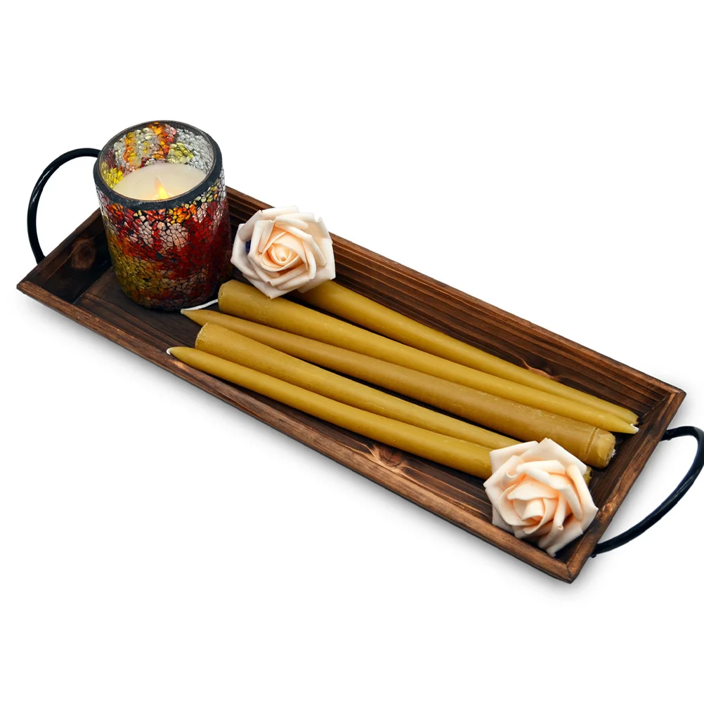 

Wooden Holder Tray Rectangle Rustic Design Plate for Pillar Tea Light Candles Table Centerpiece and Home Decor
