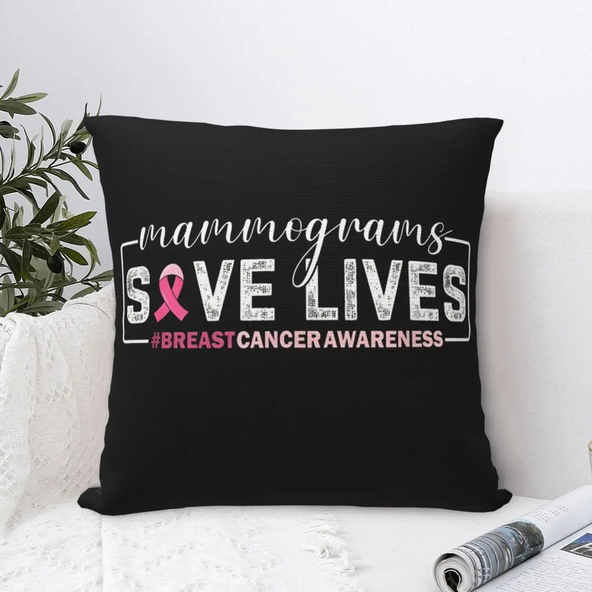 Mammogram Screenings Save Lives Pink Breast Cancer Awareness Throw Pillow Cover Throw Pillow Casual Pillowcover Home Decor