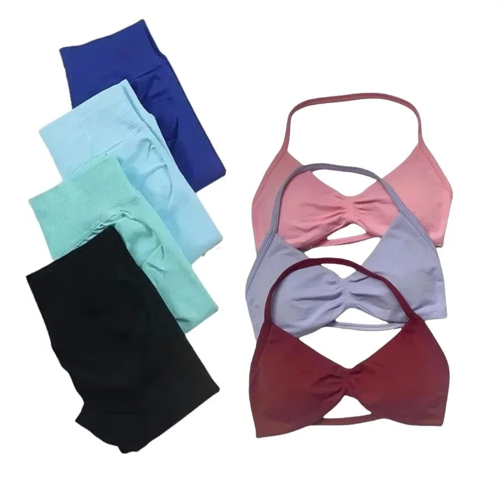 

2 Pcs Yoga Set Women Gym Set Strappy Leggings&Bra Work Against Resistance Yoga Pilates Gym Workout High Quality Seamless Set