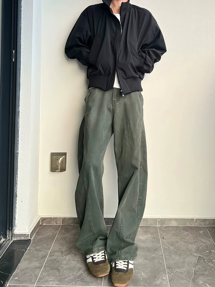 

Military een Workwear Pants Men's American Retro High Waist Wide Leg Straight Cut Micro Flare Jeans Casual Loose Fit Jeans