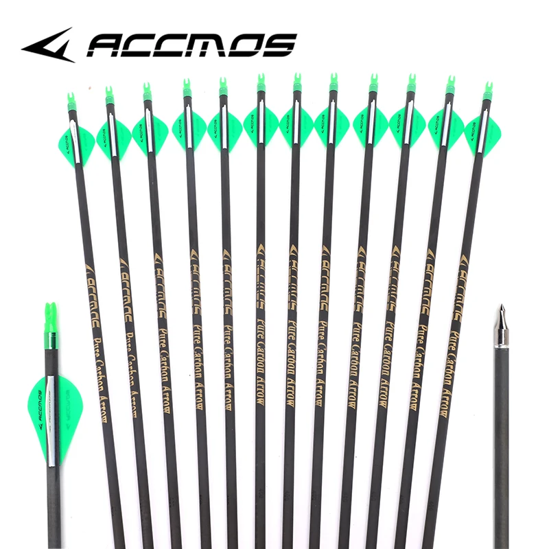 12pc 31 inches Pure Carbon Arrows for Archery 300, 340, 400, 500, 600, 700, 800, ID6.2mm Archery for Hunting