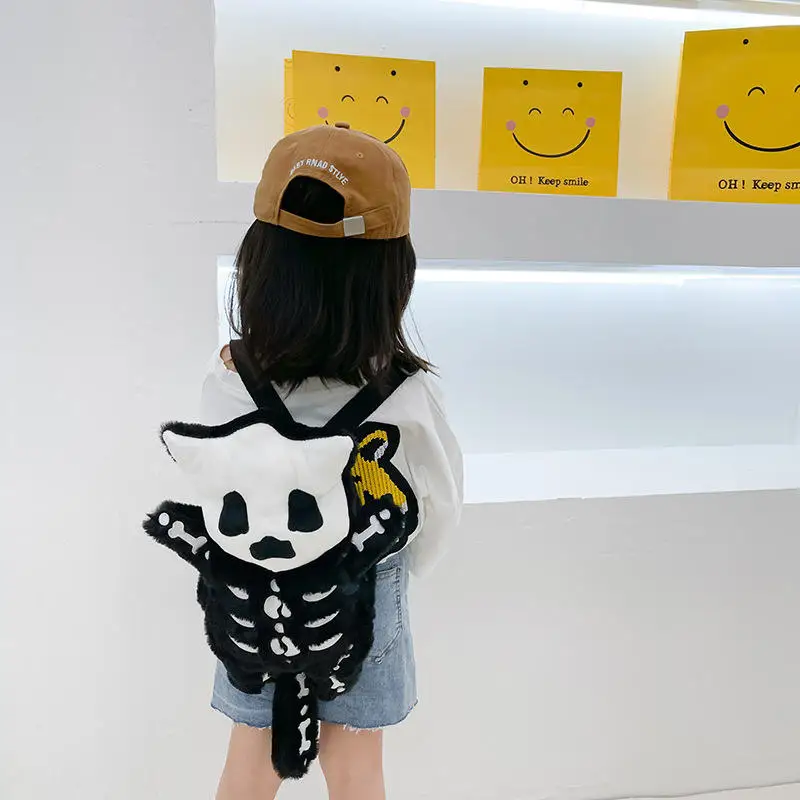 Mochila de Halloween de dibujos animados para niños y niñas, mochila escolar de piel de felpa, bolso de hombro, fantasma