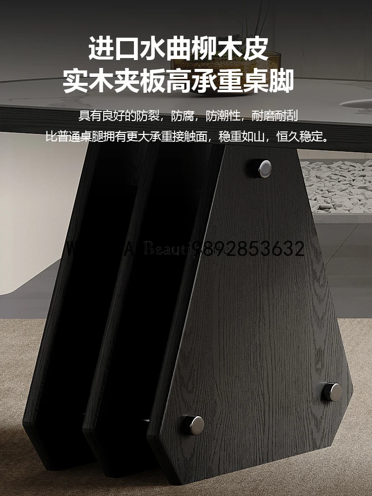 QQ New Chinese rock slab tea table household solid wood tea table designer zen office tea room large board table image 3