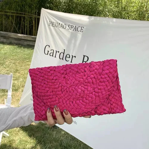 Imagen 2 del producto Bolso de paja de cáscara de maíz para mujer, bolsa de mano tejida a mano, sobre, largo, para playa, verano, 2024