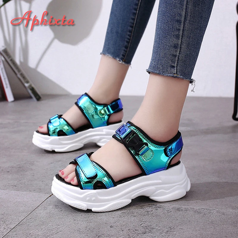 Aphixta 1.968 inch Platform Women Sandals 2022 New Fashion Ladies Hook & Loop Shoes Women\'s Wedges Shoes Summer Sandals