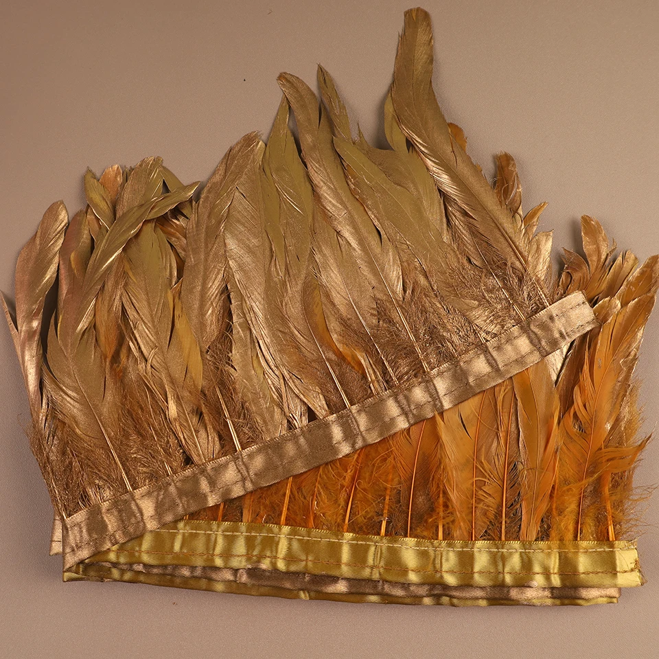 Rooster Cock Tail Feathers Trims 15-20cm Silver Golden Chicken Feathers Trims Strung Rooster Feather Trimming Carnival Costume