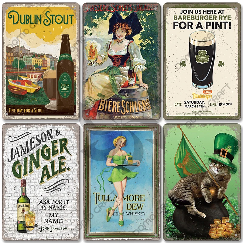 

Irish Whiskey Poster Vintage Metal Plaque Sign Dublin Stout Metal Tin Plates Wall Decor for Bar Irish Pub Club Home