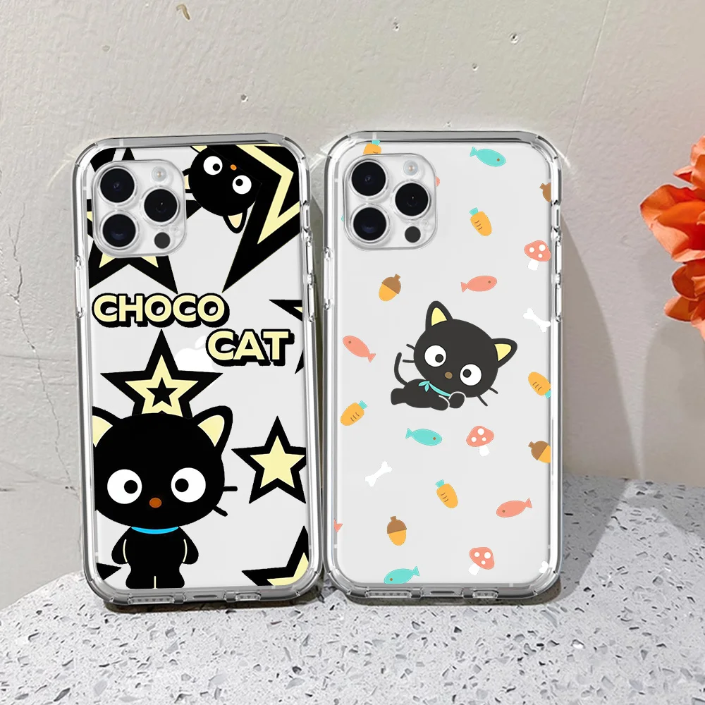 MINISO Cute Chococat For iPhone 16 15 13 14 12 11 Pro Plus MAX XS iPhone13 14 Mini Transparent Phone Case