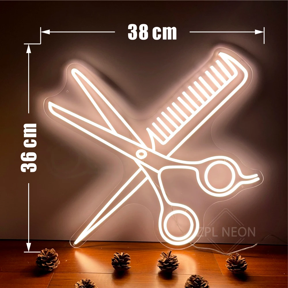 Scissors Neon Led Signs Beauty Hair Salon Barber Shop Neon Light Up Sign Room Decor Wall Hanging Neon Sign For Barber Shop USB